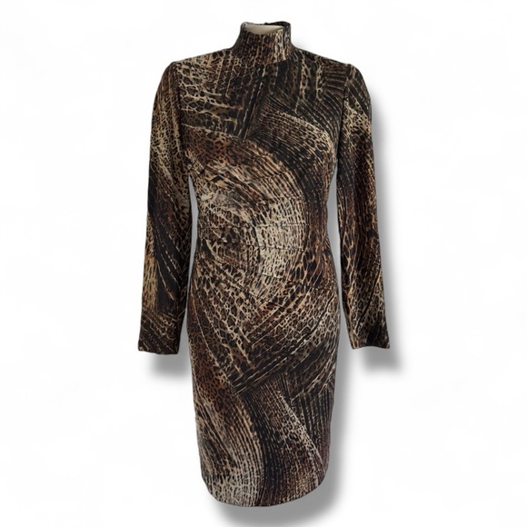 CARLISLE ANIMAL PRINT LONG SLEEVED MOCK NECK MIDI DRESS US SZ 6 NWOT - Picture 4 of 9